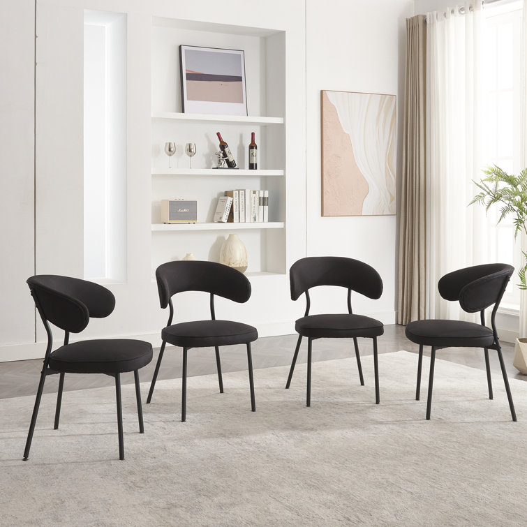 Black Metal Upholstered Mid-Century Modern Side Chair Set