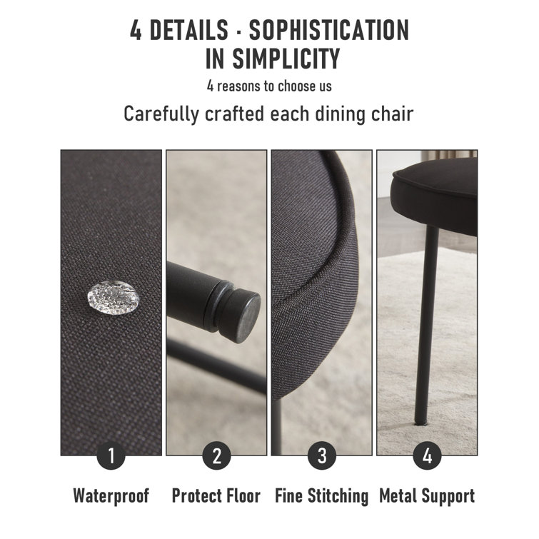 Black Metal Upholstered Mid-Century Modern Side Chair Set