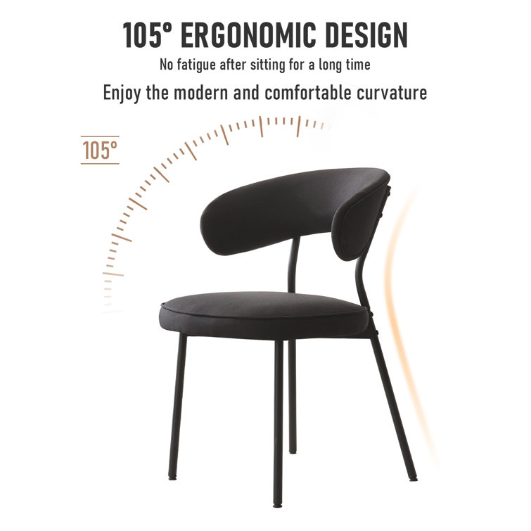 Black Metal Upholstered Mid-Century Modern Side Chair Set