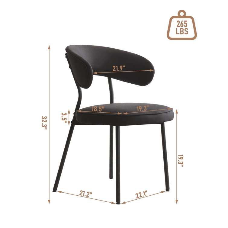 Black Metal Upholstered Mid-Century Modern Side Chair Set