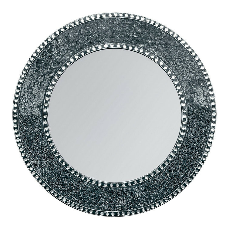 24-Inch Black Crackled Glass Mosaic Round Wall Mirror