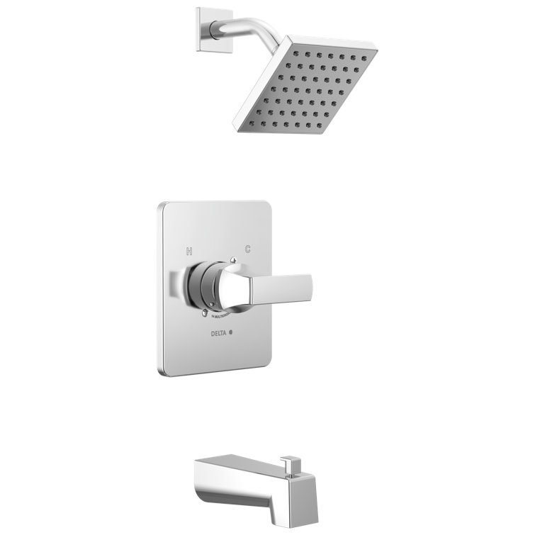 Chrome Square Multi-Head Wall Mounted Tub and Shower Faucet Set