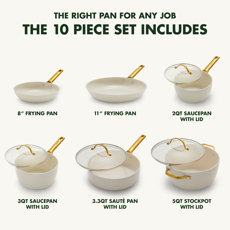Cream and Gold 10-Piece Ceramic Nonstick Cookware Set