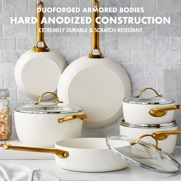 Cream and Gold 10-Piece Ceramic Nonstick Cookware Set