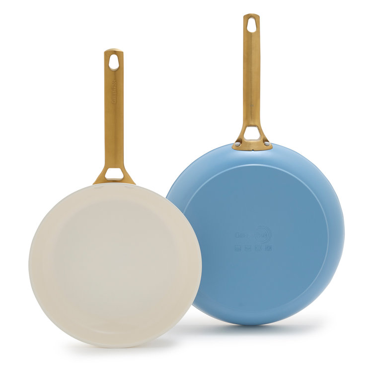 Sky Blue and Gold Ceramic Nonstick Frying Pan Set