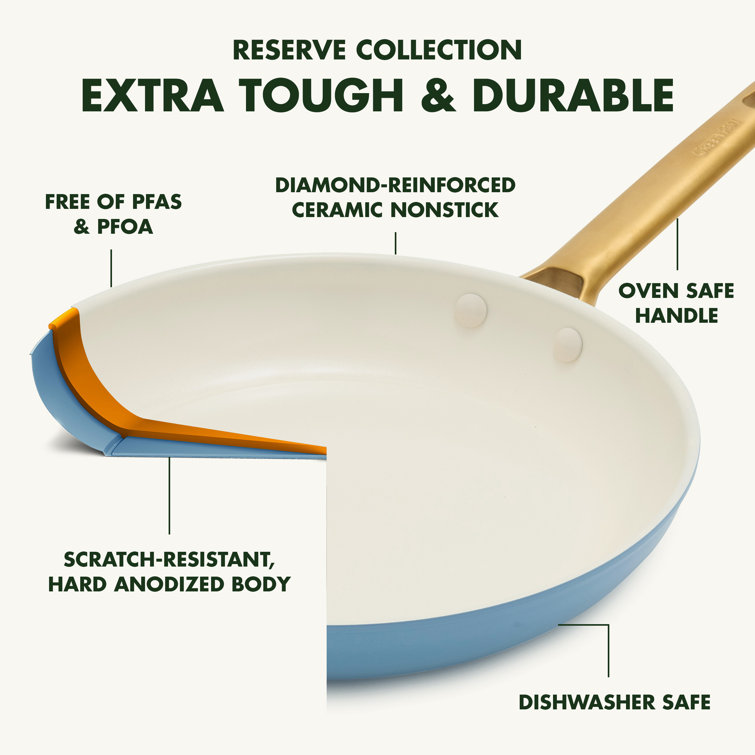 Sky Blue and Gold Ceramic Nonstick Frying Pan Set