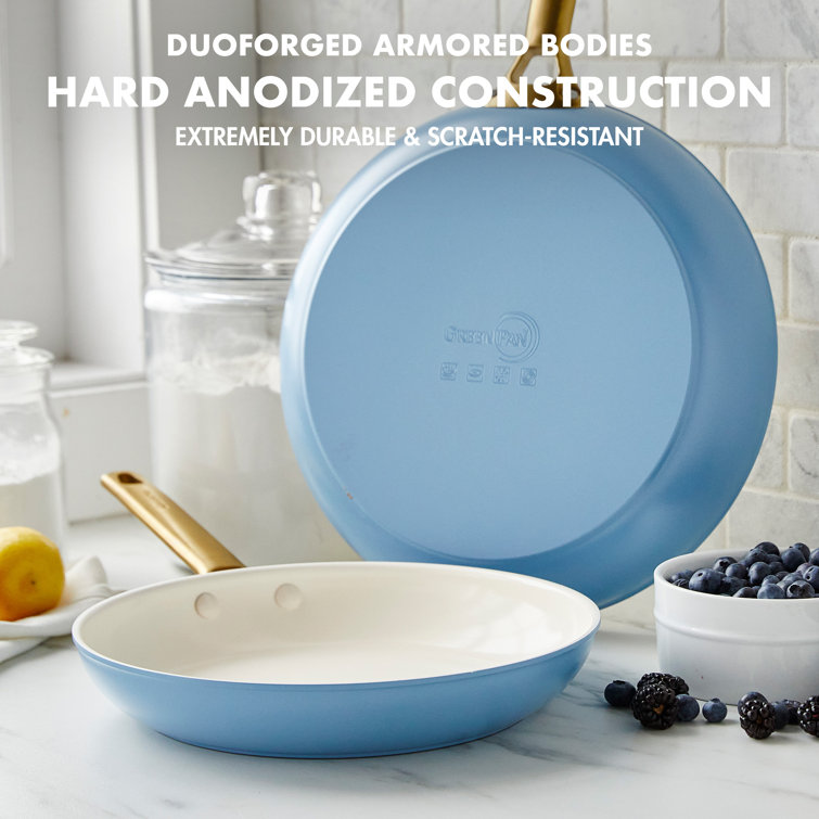 Sky Blue and Gold Ceramic Nonstick Frying Pan Set