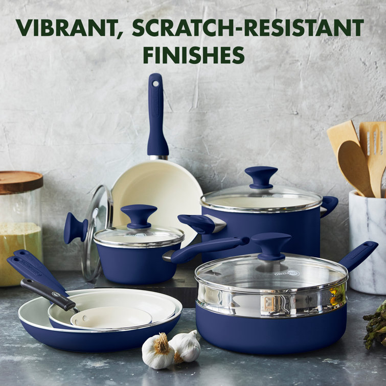 Blue 16-Piece Aluminum Nonstick Cookware Set with Glass Lids