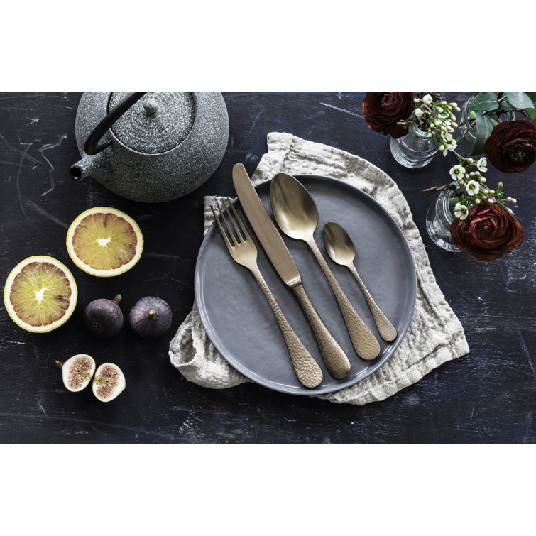 Epoque Silver Hammered Stainless Steel Serving Fork and Spoon Set