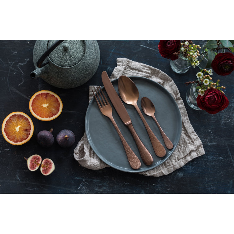 Epoque Silver Hammered Stainless Steel Serving Fork and Spoon Set