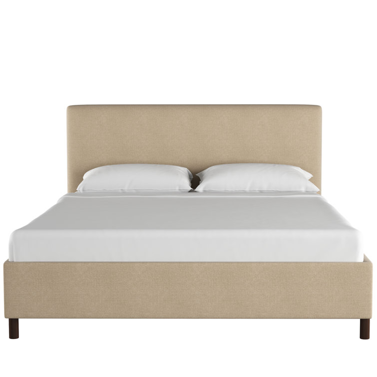 Twin Linen Sandstone Upholstered Bed with Pine Frame