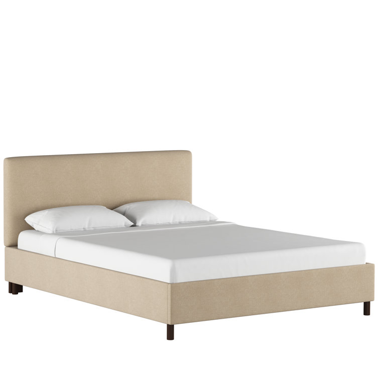 Twin Linen Sandstone Upholstered Bed with Pine Frame