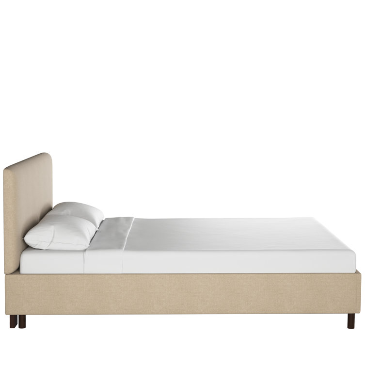 Twin Linen Sandstone Upholstered Bed with Pine Frame