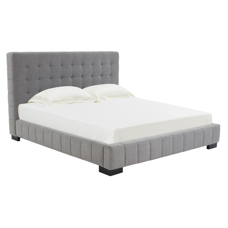 Gray King Linen Tufted Upholstered Platform Bed