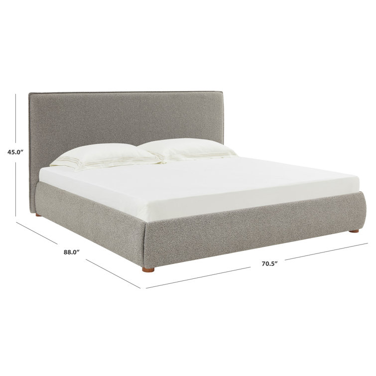 Queen Light Gray Boucle Upholstered Wood Frame Bed with Headboard