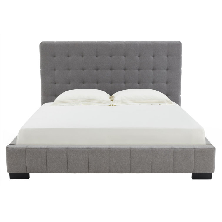 Gray King Linen Tufted Upholstered Platform Bed