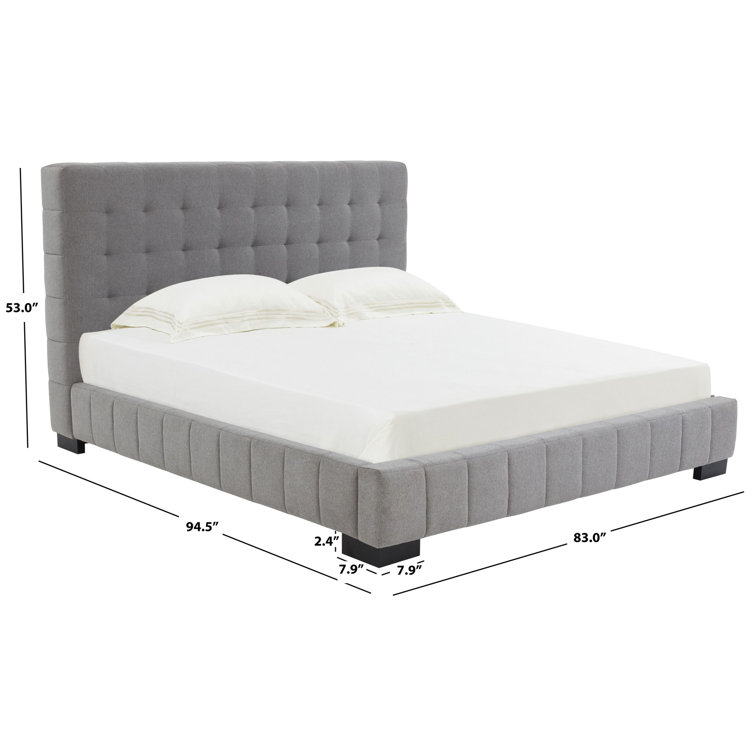 Gray King Linen Tufted Upholstered Platform Bed