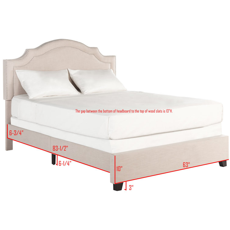 Light Beige Queen Upholstered Bed Frame with Nailhead Trim