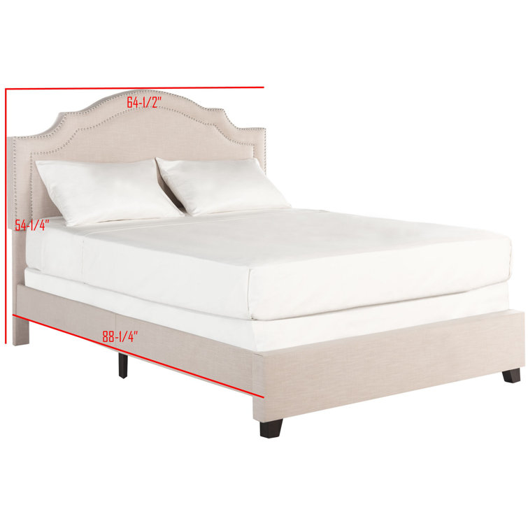 Light Beige Queen Upholstered Bed Frame with Nailhead Trim
