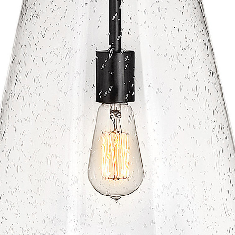 Vance Satin Black 1-Light Pendant with Clear Seedy Glass