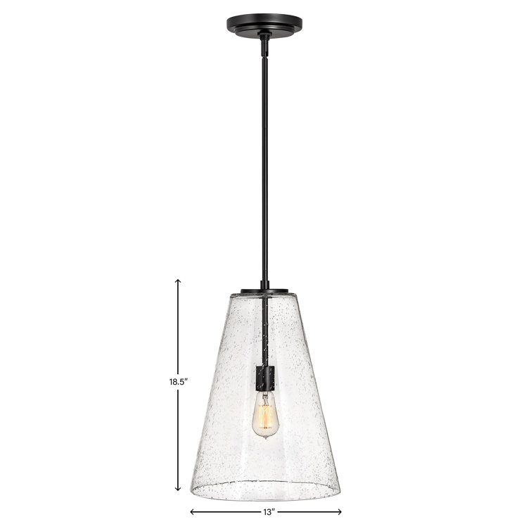 Vance Satin Black 1-Light Pendant with Clear Seedy Glass