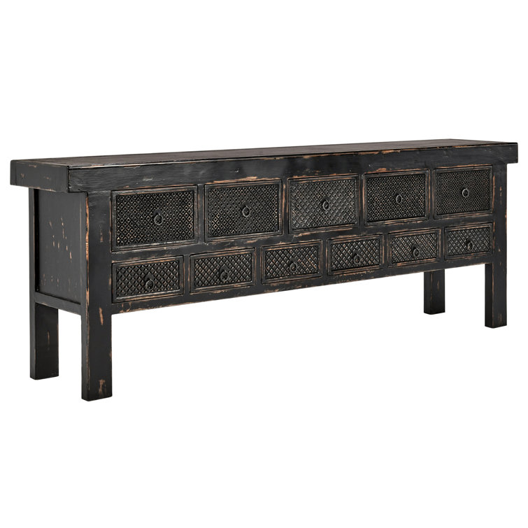 93'' Black Reclaimed Pine Wood Console Table with 11 Drawers