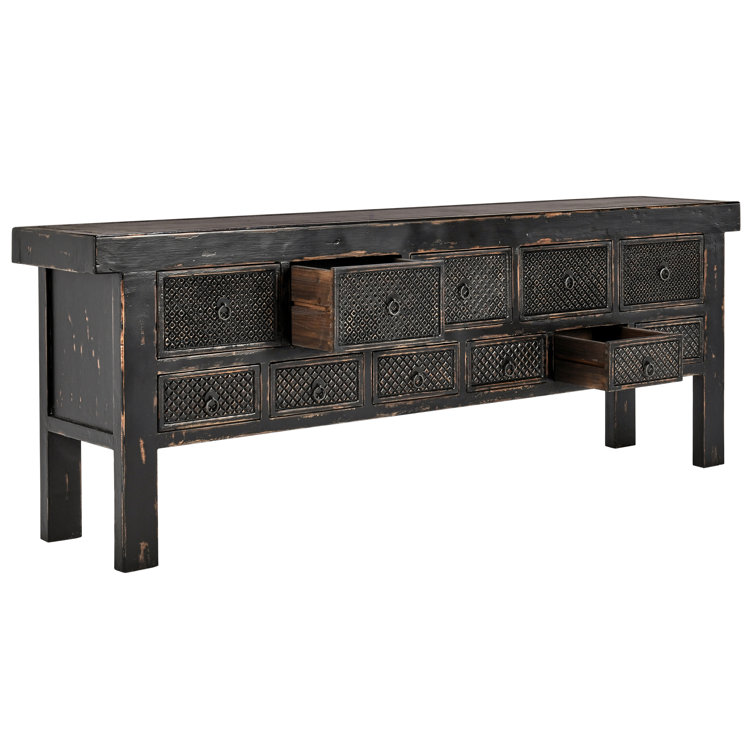 93'' Black Reclaimed Pine Wood Console Table with 11 Drawers