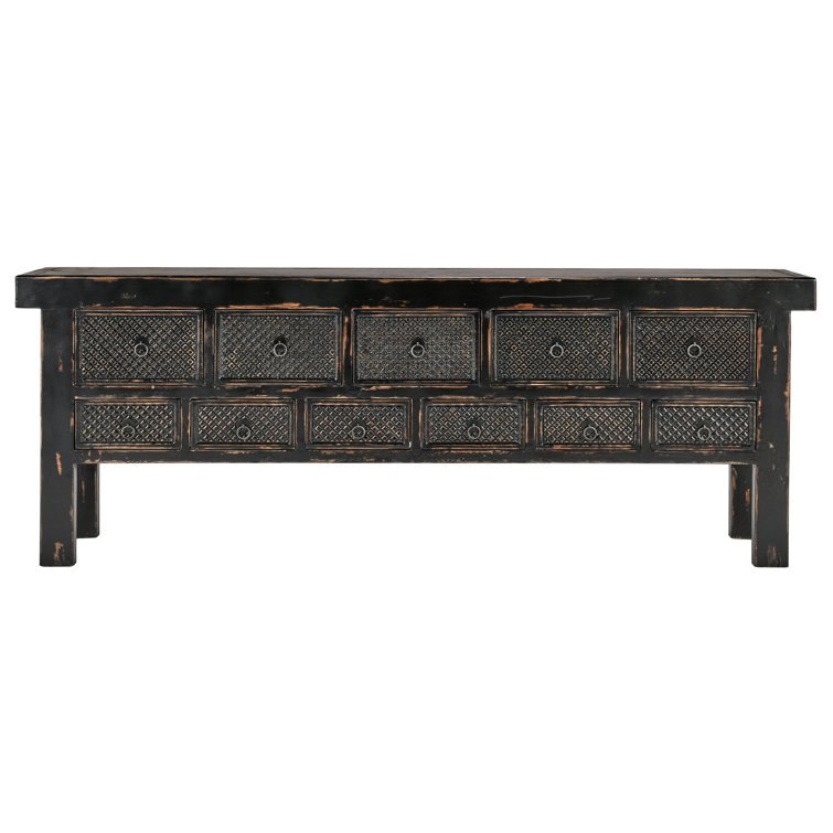 93'' Black Reclaimed Pine Wood Console Table with 11 Drawers