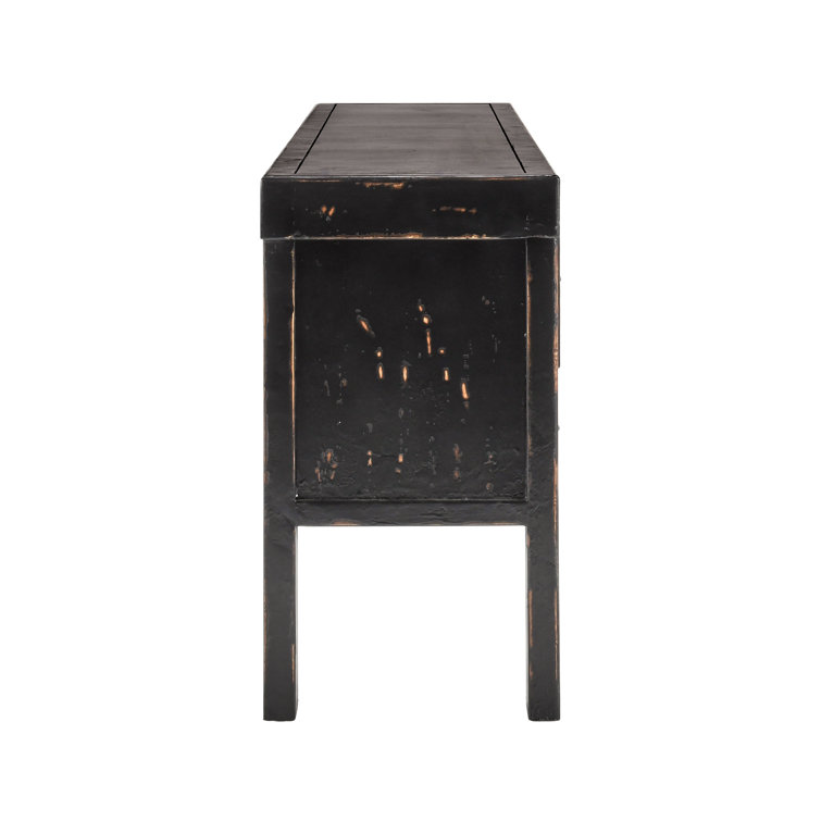 93'' Black Reclaimed Pine Wood Console Table with 11 Drawers