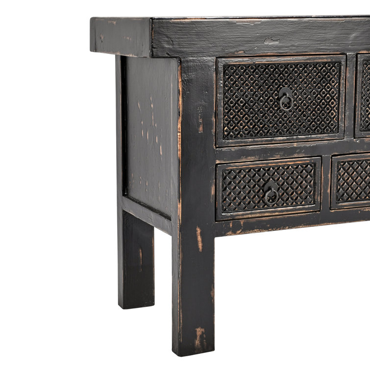 93'' Black Reclaimed Pine Wood Console Table with 11 Drawers