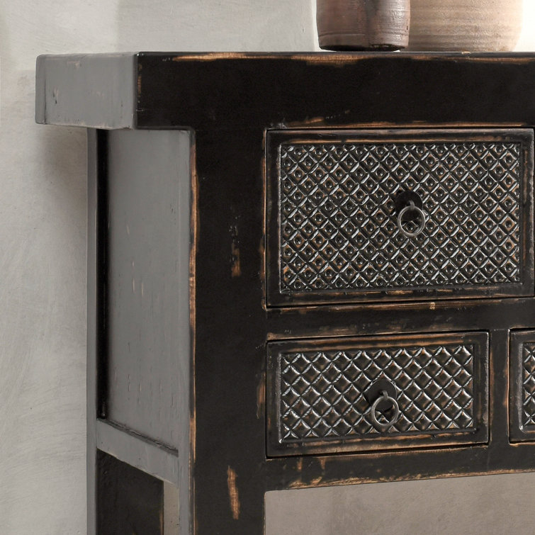 93'' Black Reclaimed Pine Wood Console Table with 11 Drawers