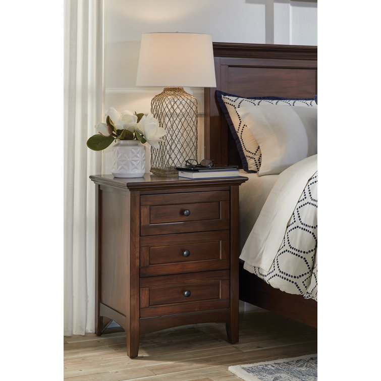 Transitional Cherry Brown Mahogany 3-Drawer Nightstand