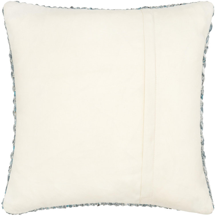 Blue Handwoven Polyester Square Throw Pillow with Down Insert