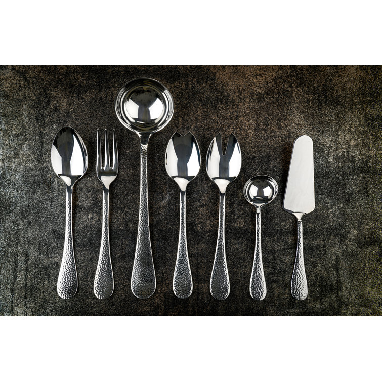 Epoque Silver Hammered Stainless Steel Serving Fork and Spoon Set