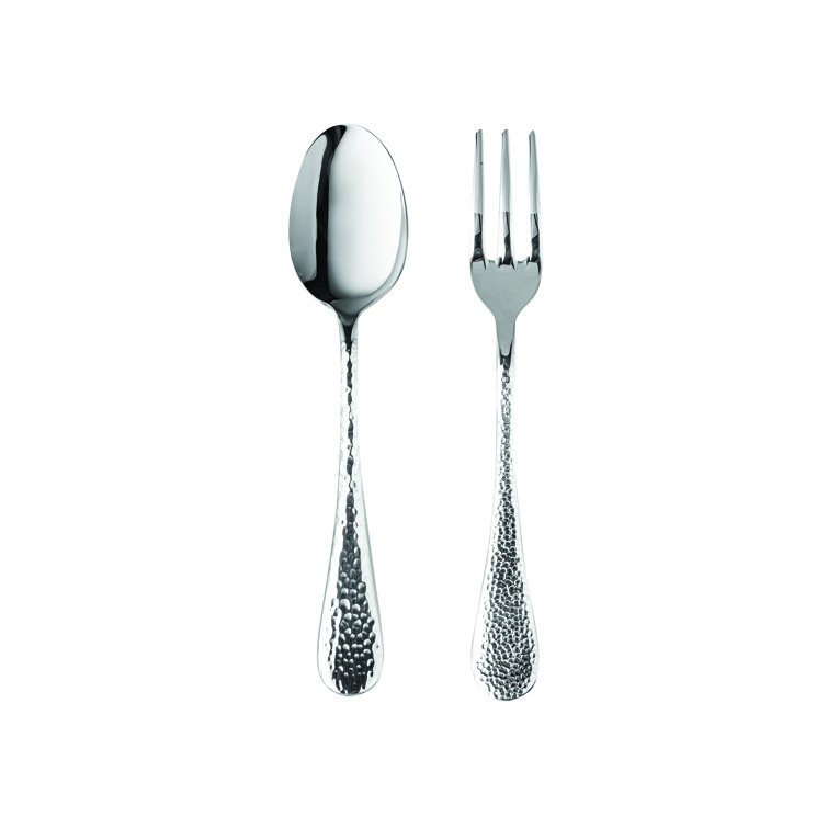 Epoque Silver Hammered Stainless Steel Serving Fork and Spoon Set