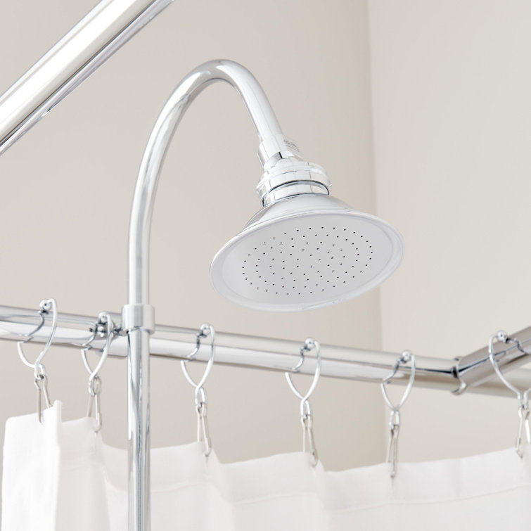 Chrome Multi-head Wall Mounted Tub & Shower Faucet with Porcelain Handles