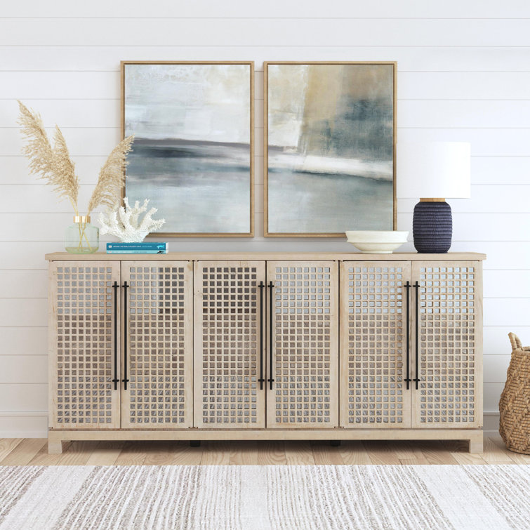 96'' Mirrored Lattice Wood Sideboard