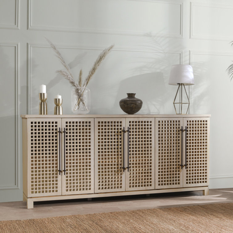 96'' Mirrored Lattice Wood Sideboard