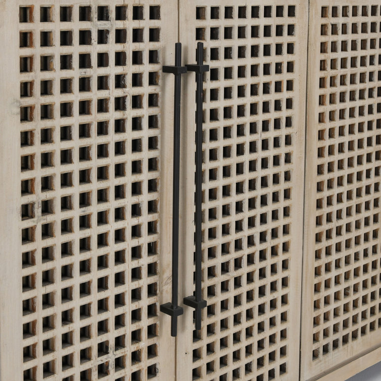 96'' Mirrored Lattice Wood Sideboard