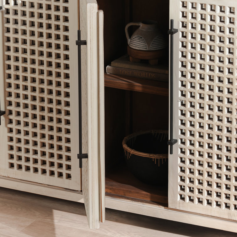 96'' Mirrored Lattice Wood Sideboard