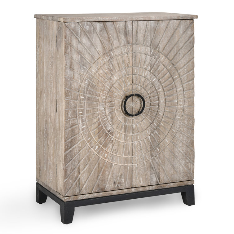 Vivienne Beige and Brown Mango Wood Bar Cabinet