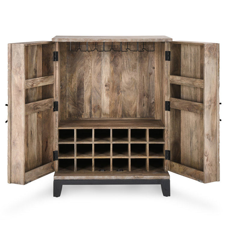 Vivienne Beige and Brown Mango Wood Bar Cabinet
