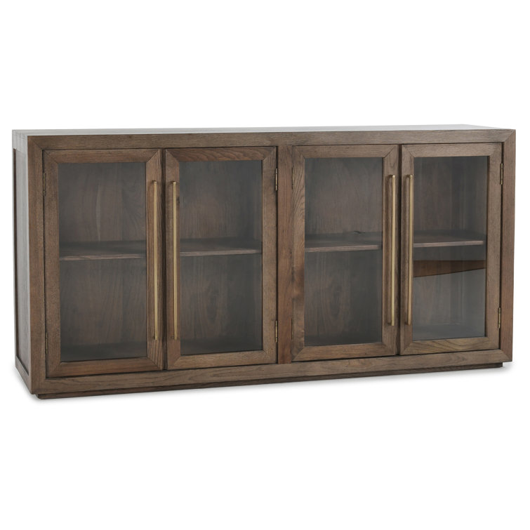 72'' Brown Oak Transitional Sideboard with Glass Doors