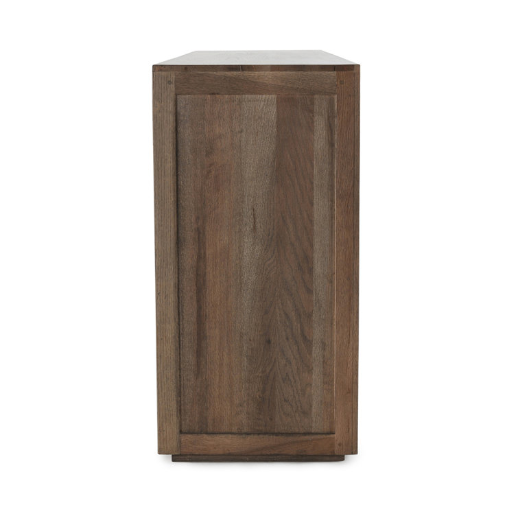 72'' Brown Oak Transitional Sideboard with Glass Doors