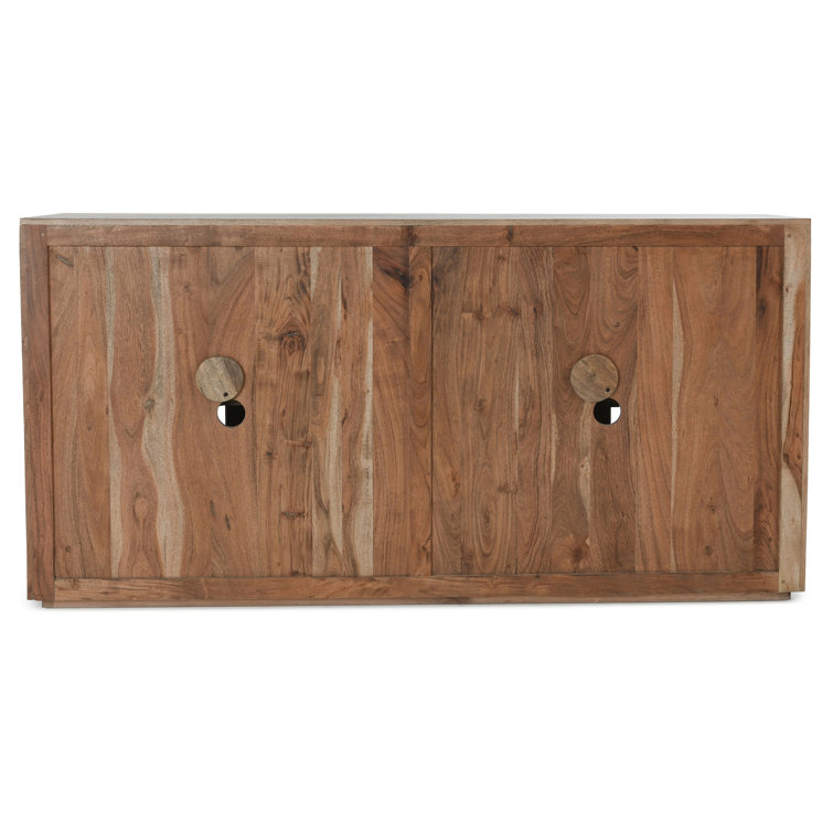 72'' Brown Oak Transitional Sideboard with Glass Doors