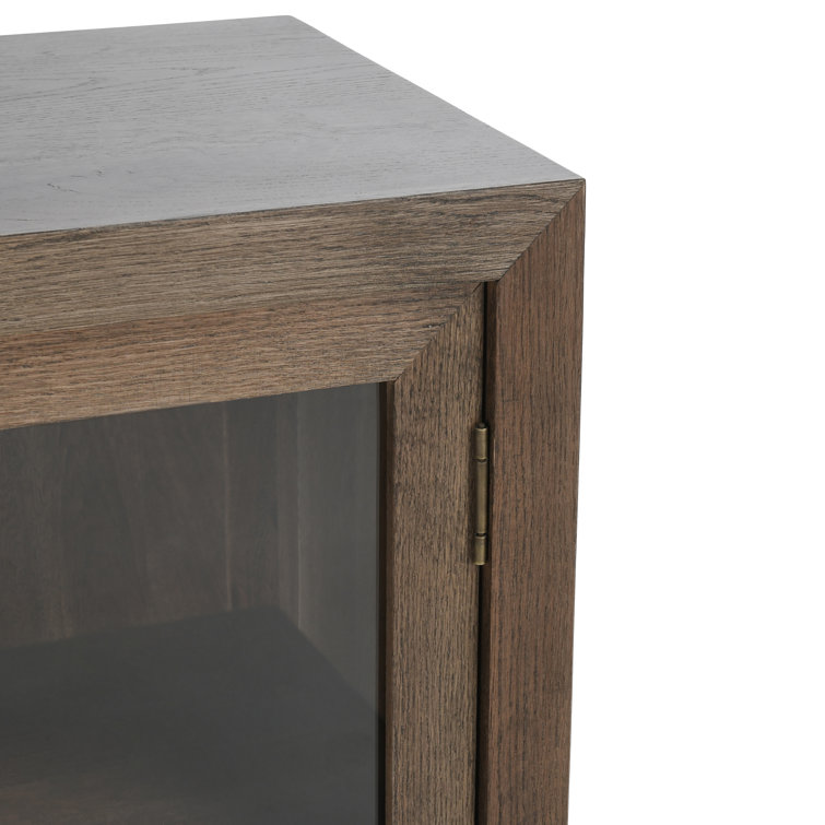 72'' Brown Oak Transitional Sideboard with Glass Doors