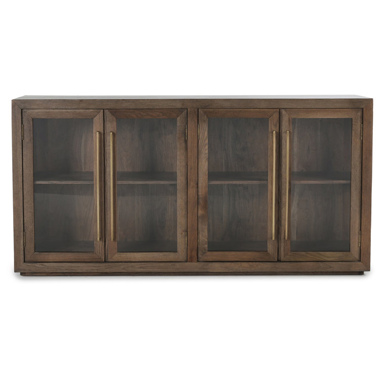 72'' Brown Oak Transitional Sideboard with Glass Doors