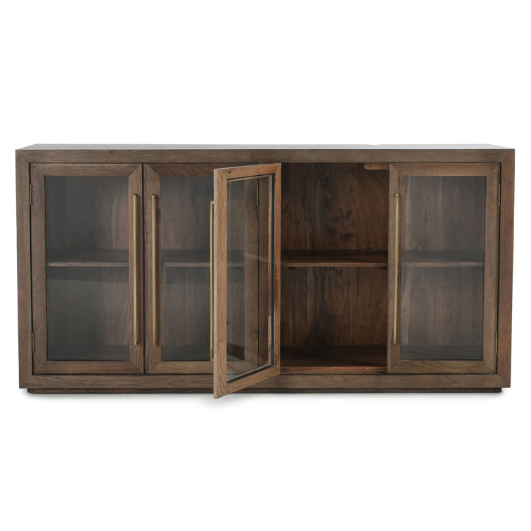72'' Brown Oak Transitional Sideboard with Glass Doors