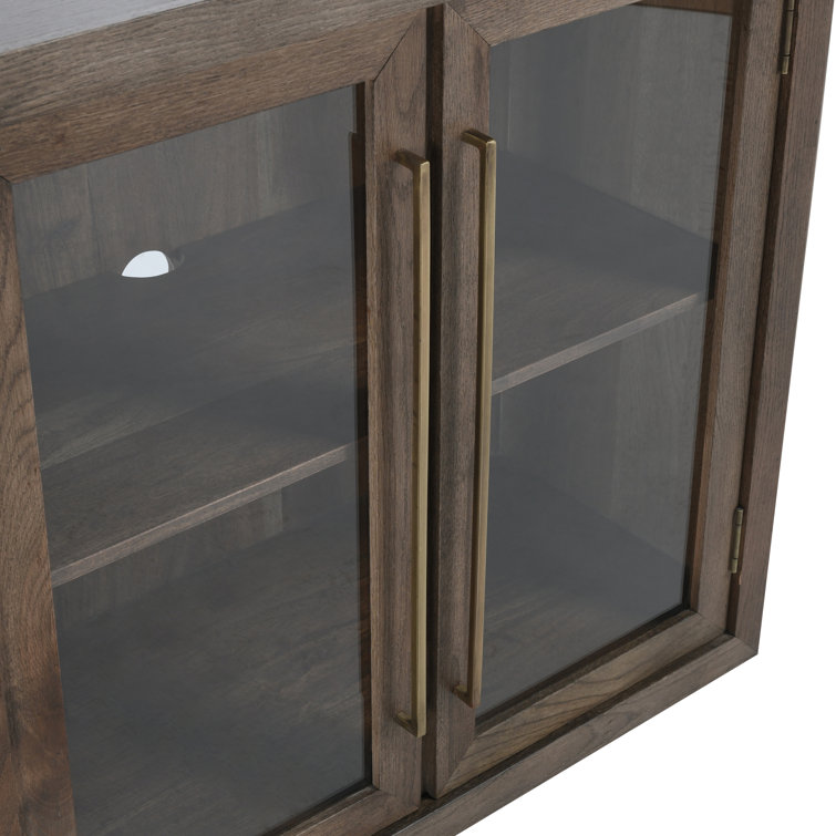 72'' Brown Oak Transitional Sideboard with Glass Doors
