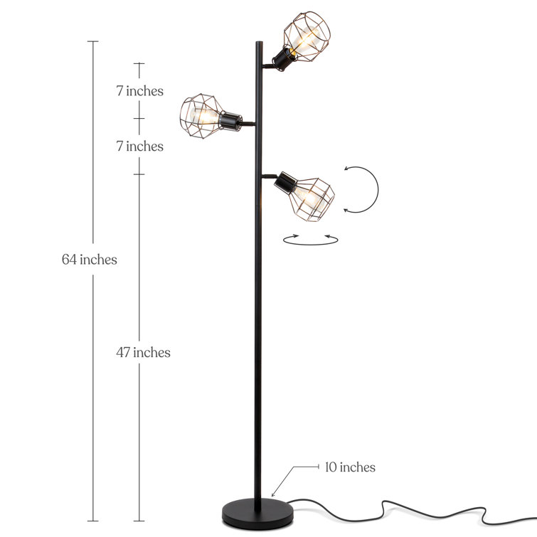 Robin Adjustable 3-Head Industrial Black LED Floor Lamp with Vintage Edison Bulbs